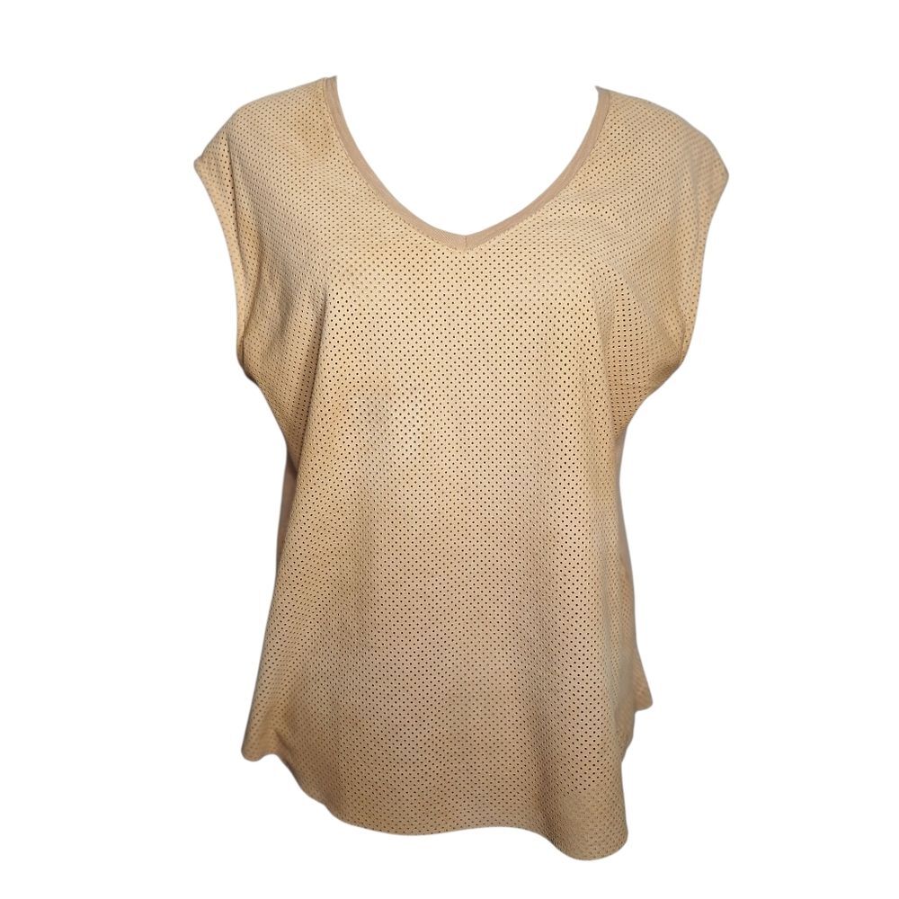 Neiman Marcus Leather Tank Top Eyelet Cotton Back Tan Small Womens